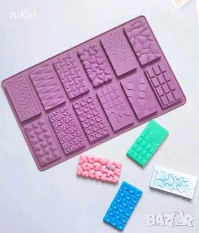 12 вида шоколад шоколадов блок парченца различни текстури силиконов молд форма фондан гипс смола, снимка 4 - Форми - 49710674