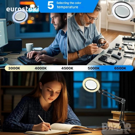 Настолна лупа с осветление STRBDYI, 10X увеличение, лупа с LED светлина, регулируемо рамо, с основа , снимка 3 - Други инструменти - 51854945