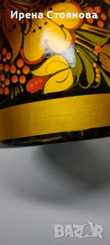 Винтидж руска хохлома, ръчно рисувано лаково дърво, черно, червено злато., снимка 3 - Други ценни предмети - 46386385