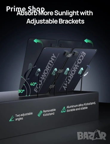 ECO-WORTHY 100W Сгъваем Соларен Панел 12V за Къмпинг и Каравани, снимка 6 - Друга електроника - 53448948