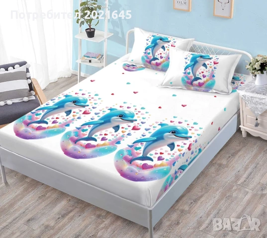 чаршаф с ластик за голяма спалня и 2 калъфки, снимка 2 - Спално бельо - 53099964