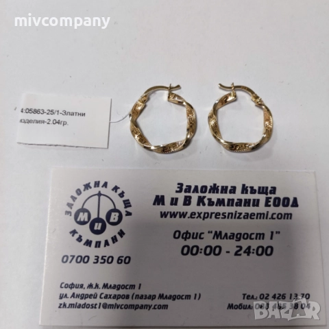 Златни обеци 2.04гр.