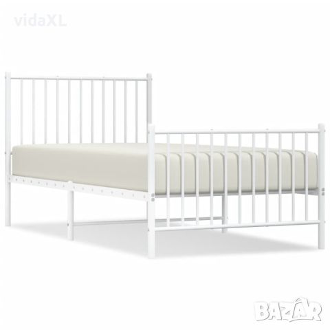 vidaXL Метална рамка за легло с горна и долна табла, бяла, 90x190 см（SKU:350941, снимка 1 - Спални и легла - 46310097