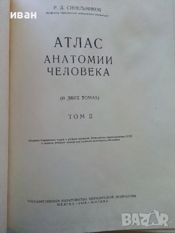 Атлас анатомии человека  том 2 - Р.Д.Синельников - 1956г., снимка 2 - Специализирана литература - 45536071