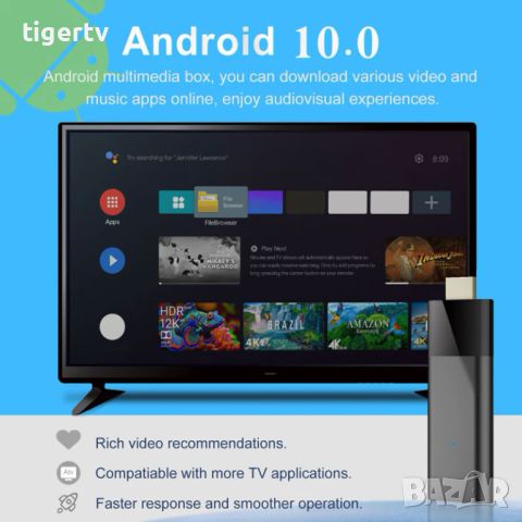 TV Box Stick Q6 Android TV, дистанционно гласово управление 4K 60Hz стик, снимка 9 - Плейъри, домашно кино, прожектори - 28839058