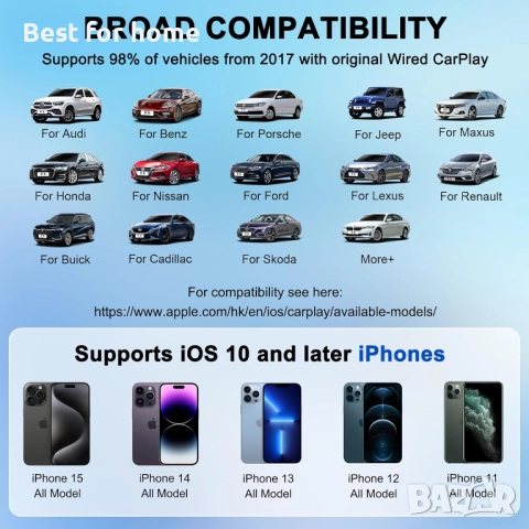 PAUNEZUEL Безжичен CarPlay адаптер за iPhone - Bluetooth адаптер за OEM, снимка 4 - Аксесоари и консумативи - 52962987