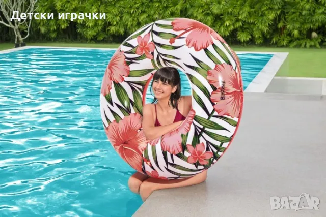 Надуваем пояс Bestway Голям 119см тропически палми, син/оранжев, PVC  , снимка 5 - Надуваеми играчки - 49927801