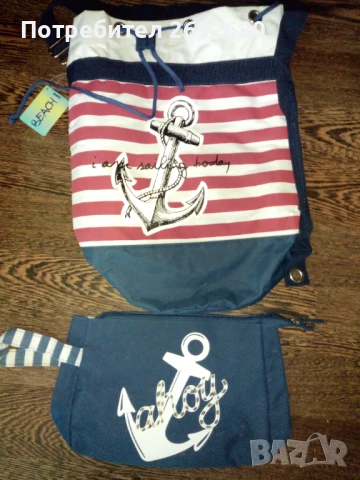 Нов с етикет комплект чанта и портфейл/щампа на котва, снимка 2 - Чанти - 51224400