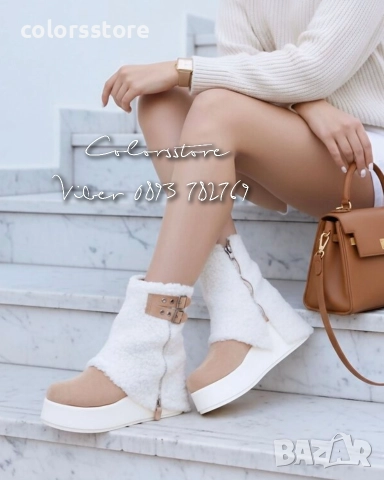 Боти на платформа - светлокафяв велур - BPK55

