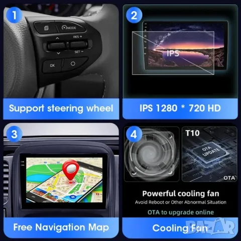 10" 2-DIN, 4G/LTE 8-ядрена мултимедия с Android 12, 2GB/32GB, CarPlay, AndroidAuto, RDS, снимка 8 - Аксесоари и консумативи - 47211297