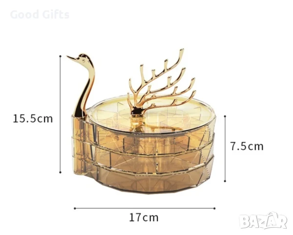 Луксозна въртяща се кутия за бижута Лебед и стойка за пръстени, снимка 10 - Други стоки за дома - 51187773
