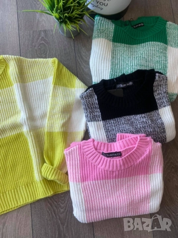 Пуловер с квадрати в черен,зелен,жълт и розов цвят, снимка 11 - Блузи с дълъг ръкав и пуловери - 52415888