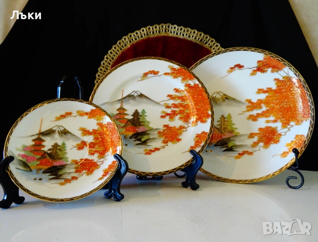 Чиния японски порцелан Satsuma Kazan 20 см.,злато. , снимка 10 - Антикварни и старинни предмети - 54151535
