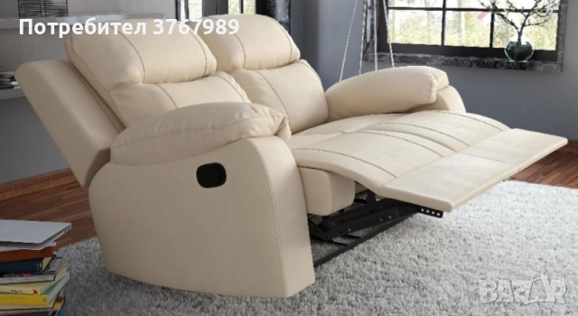 Кожен двуместен диван с лежанка. Реклайнер Дрим, двойка /с ръчен механизм/ бежов. , снимка 11 - Дивани и мека мебел - 52147690