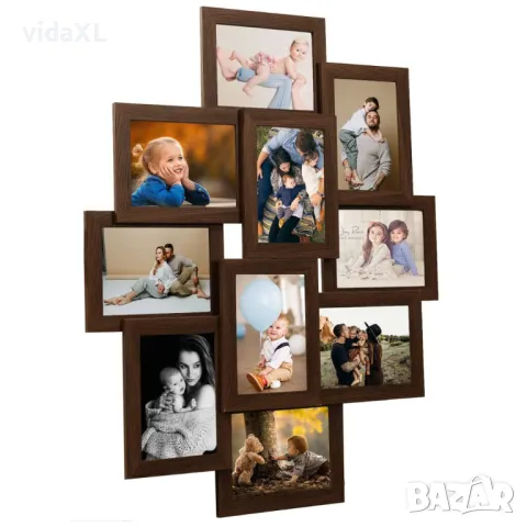 vidaXL Фоторамка колаж за 10 снимки (13х18 см), тъмнокафява, МДФ(SKU:332779), снимка 1 - Други - 49418685