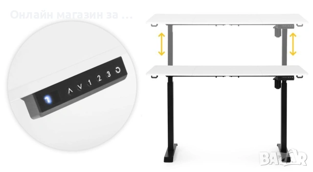 Електрическо бюро, 140x70 см, регулируема височина 76-121 см, бял с черен, ModernHome, снимка 9 - Бюра - 53781692
