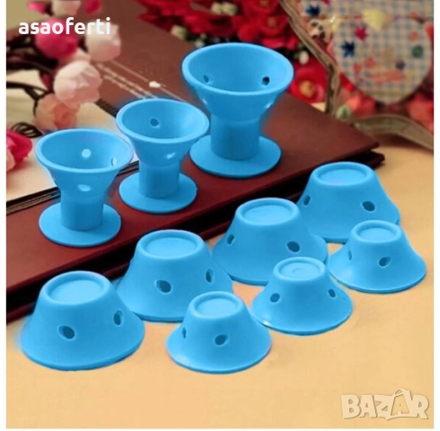 🌀 Комплект от 10 бр. Силиконови Ролки за Коса (Без Топлина) – За Обем и Къдрици, снимка 2 - Други - 52556764