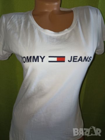 Tommy Hilfiger S- Бяла  дамска памучна тениска с лого , снимка 3 - Тениски - 46412831