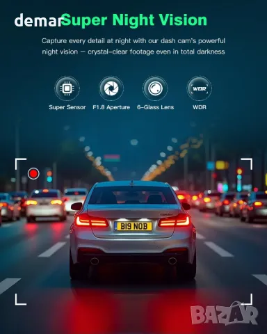Автомобилна видеорегистраторна камера отпред и отзад 4K+1080P, UHD вграден WiFi с 64GB SD карта, снимка 5 - Аксесоари и консумативи - 50022000