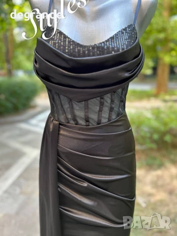 Сатенена дамска рокля в три цвята.Черна Бежава и Циклама, снимка 4 - Рокли - 51153010