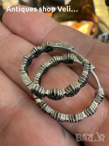 Сребърни обеци с черни камъни №7675 , снимка 4 - Обеци - 52630335