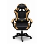 Геймърски стол с масажна функция, лумбална възглавница и поставка за крака – Черен-златист, снимка 6