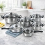 Комплект готварски съдове от инокс 12 части: 5 тенджери, тиган и стъклени капаци (16-24 см), снимка 7