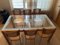 Стъклена трапезна маса 160×90 + 6 стола, дъб/метал, снимка 3