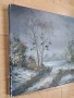 стара авторска картина зимен пейзаж маслени бои върху платно М1, снимка 5