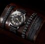 Комплект мъжки часовник с 3 броя гривни, снимка 1 - Мъжки - 45977038