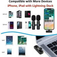 Комплект 2 безжични микрофонa тип Брошка, съвместими с iPhone,предаватели, приемник, Apple lightning, снимка 2 - Аксесоари за Apple - 45278070