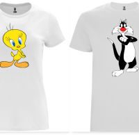 Нови тениски за двойки с героите Туити и Силвестър, снимка 1 - Тениски - 45748111