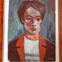 Портрет на мъж от худ. Стефан Гацев , маслени бои на картон., снимка 2 - Антикварни и старинни предмети - 45254946