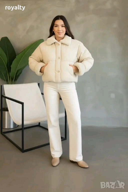Зимно Бяло Дамско Яке с Каракул, снимка 1