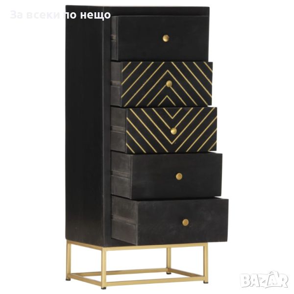 Шкаф с чекмеджета, черно и златисто, 45x30x105 см, манго масив, снимка 1