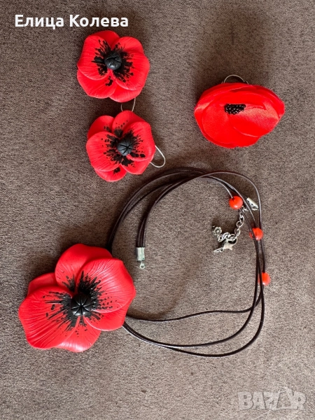 Комплект бижута с макове - ръчна изработка, снимка 1