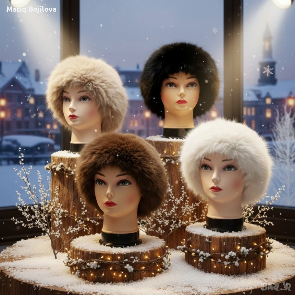 Дамска пухкава зимна шапка от изкуствен косъм, снимка 1