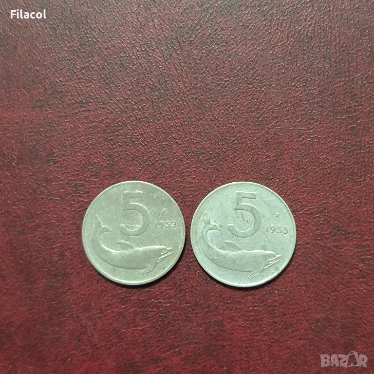 Италия 5 лири 1953 и 1955 г. , снимка 1
