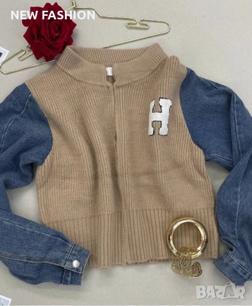 Разпродажба ✨ Дамски Пуловер с Деним Ръкав ✨, снимка 1