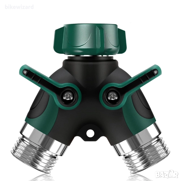 Двупосочен Y-образен разпределител със спирателни вентили за градинско напояване – 3/4 инча, снимка 1