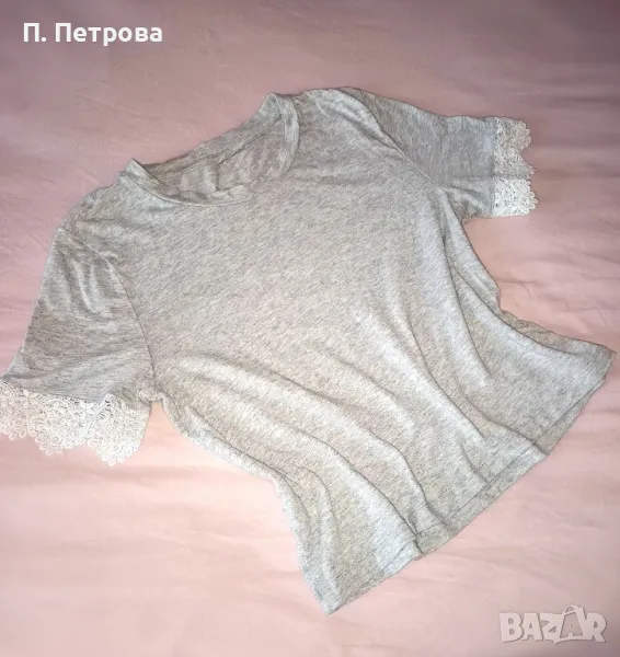 сива тениска с дантела H&M, снимка 1