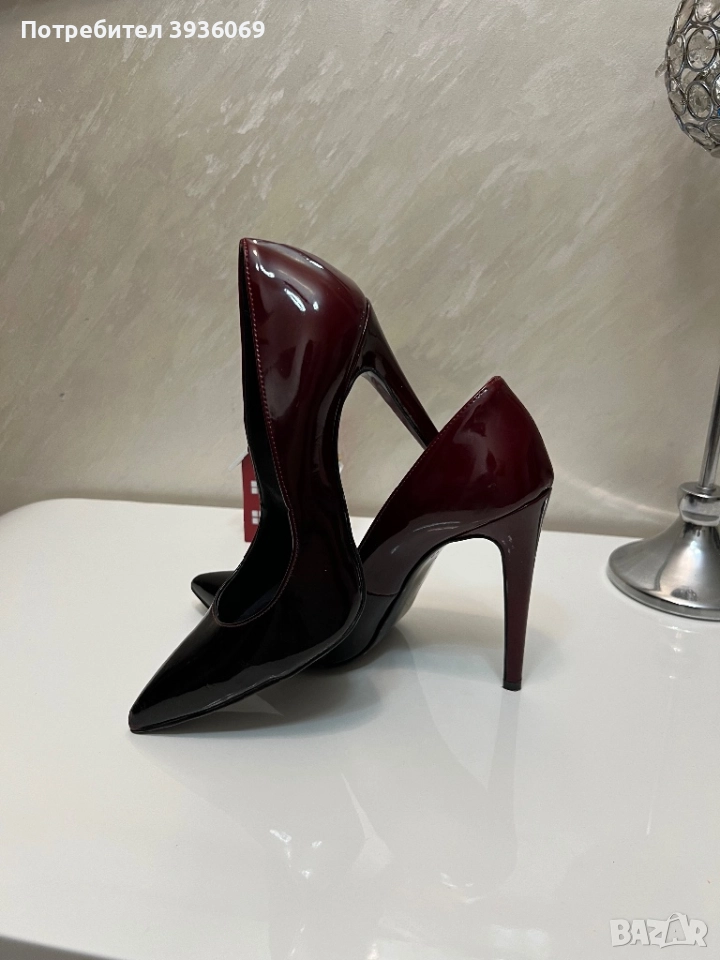 Луксозни обувки от естествен лак,преливащо Бордо в черно, снимка 1