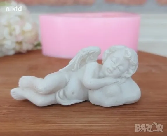 3d спящ ангел на възглавница силиконов молд форма фондан шоколад гипс декор, снимка 1