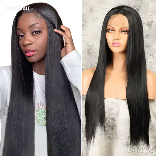 80 см Черна дантелена права перука лейс фронт с дантела 13*4*1, снимка 1