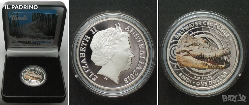 Сребро 2013 Соленоводен крокодил Бинди 1 унция OZ, снимка 1