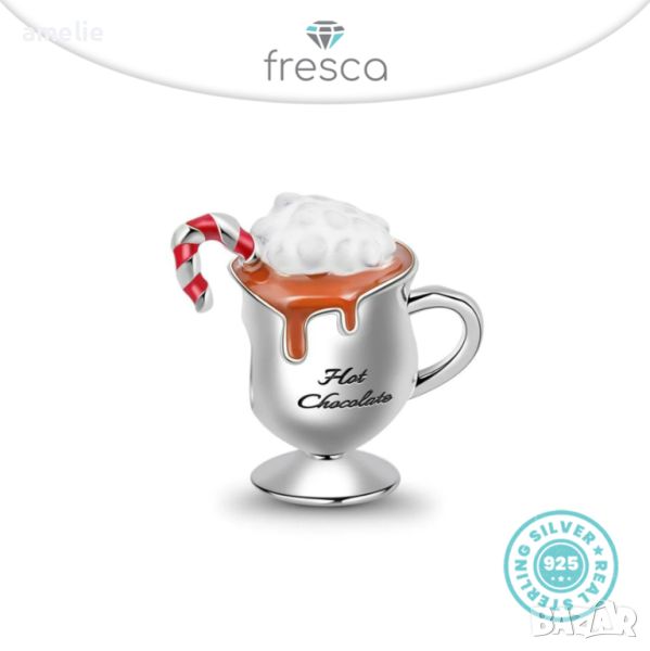 Талисман Fresca по модел тип Пандора сребро 925 Pandora Hot Chocolate. Колекция Amélie, снимка 1