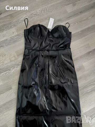 Нова черна лачена латексова дълга рокля "Shein" "Шейн" от лак размер M, снимка 3 - Рокли - 52414148