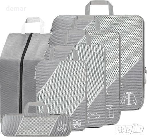 SINZUX 6 броя опаковъчни кубове за ръчен багаж, сиви компресиращи ултралеки органайзери за куфар