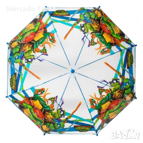 Автоматичен чадър за деца Mercado Trade, Костенурките нинджа, Зелен, снимка 3 - Чадъри - 52446706