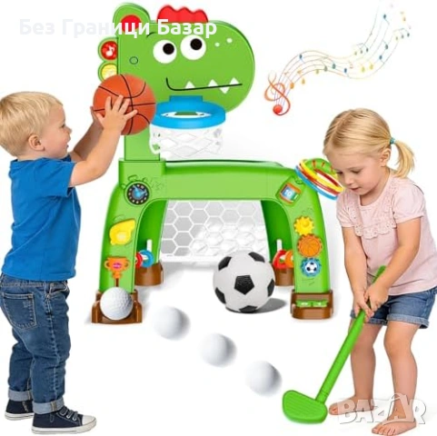 Нов Детски баскетболен кош футболна врата голф рингове 4 в 1 спортна играчка динозавър с музика 